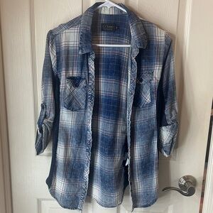 Ci Sono Navy and White Plaid Shirt